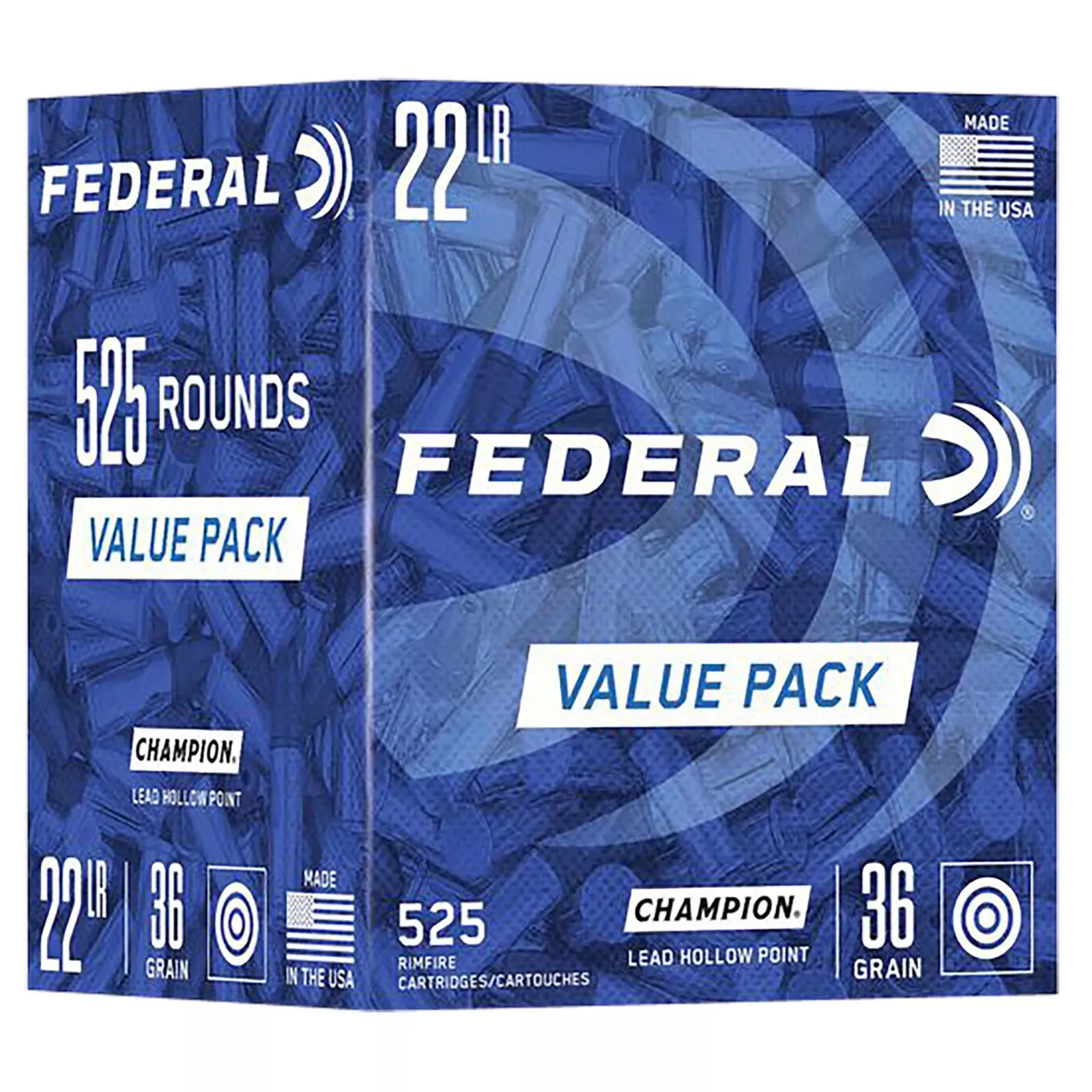 Federal Champion Training Rimfire Ammunition 747, 22 LR, Lead Hollow Point, 36 gr, 1260 fps, 525 Rds/Bx