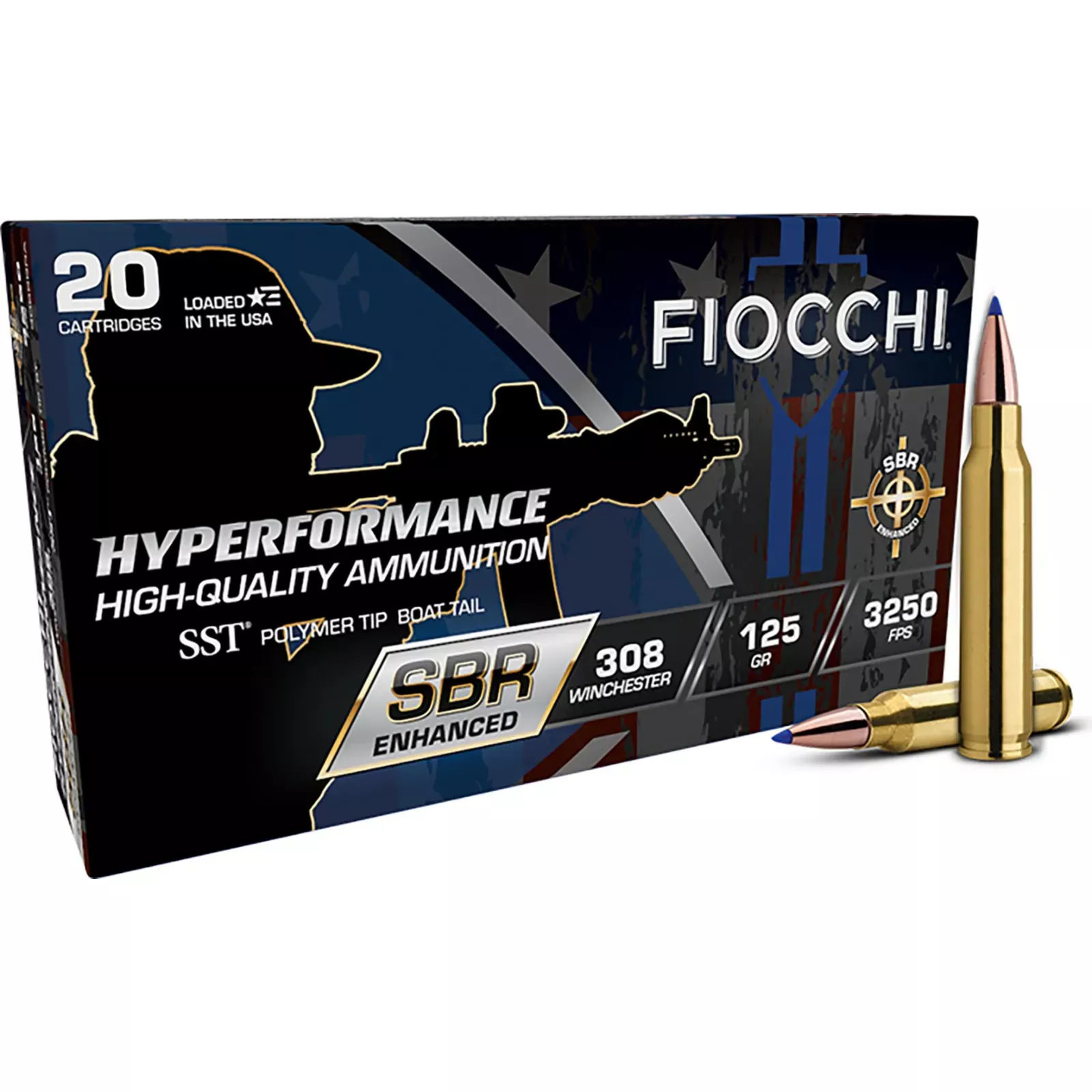 Fiocchi Hyperformance Rifle Ammunition 308SBRA, 308 Win, Super Shock Tip, 125 gr, 3250 fps, 20 Rd/Bx
