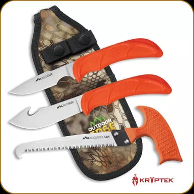 Outdoor Edge - WildGuide - Three-Piece Field Dressing Kit - Multi Blade Lengths - 420J2 -Orange Nonslip Rubberized TPR Handle - WG-10C