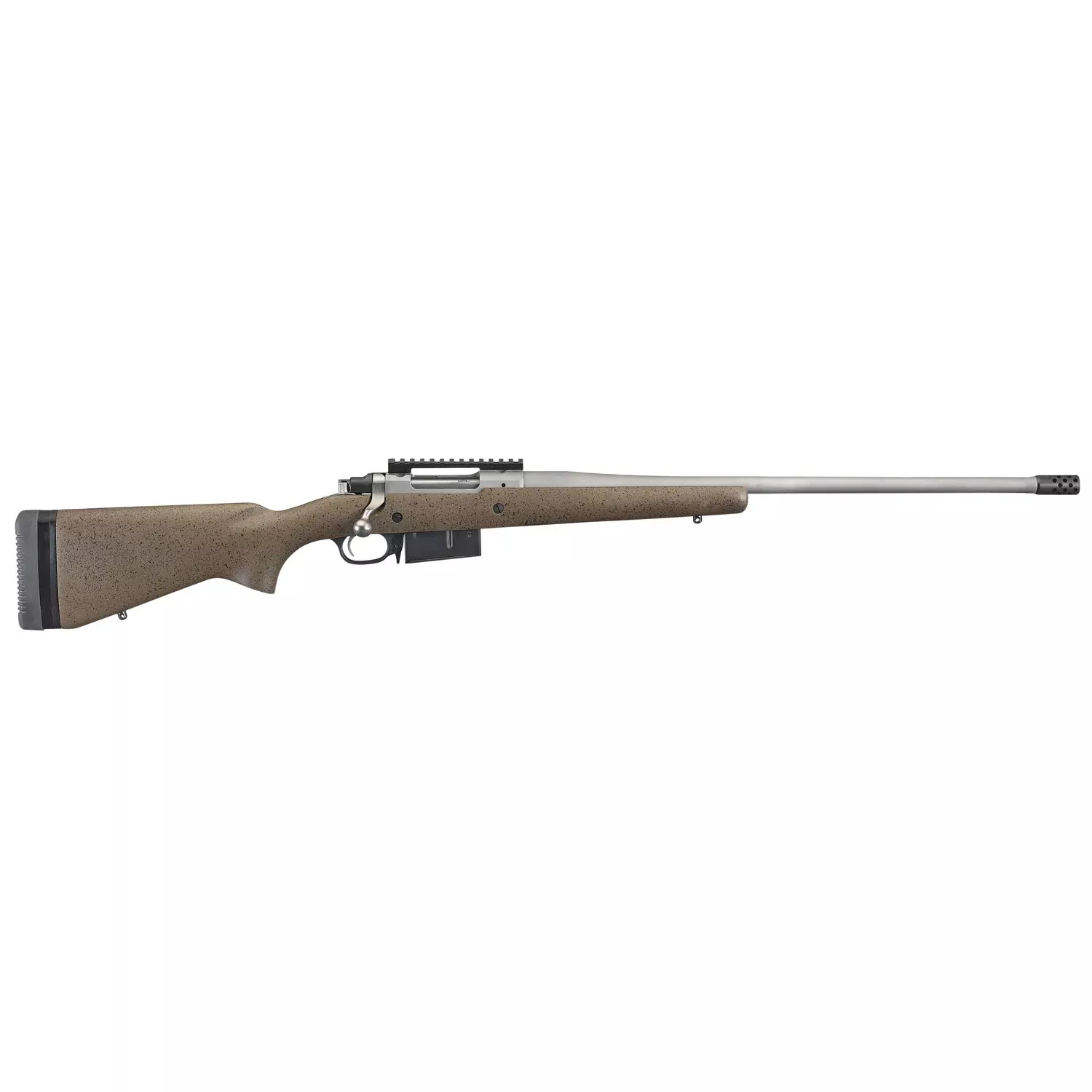 Ruger Hawkeye Long-Range Hunter Bolt Action Rifle 47198, 6.5 Creedmoor, 22″, Black Speckled Brown Stock, Matte Stainless Finish, 5 Rds